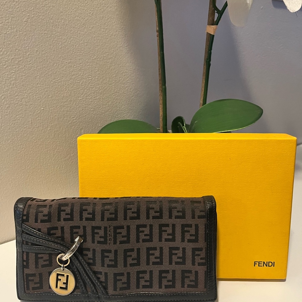 Fendi Brown and Black Logo Clutch